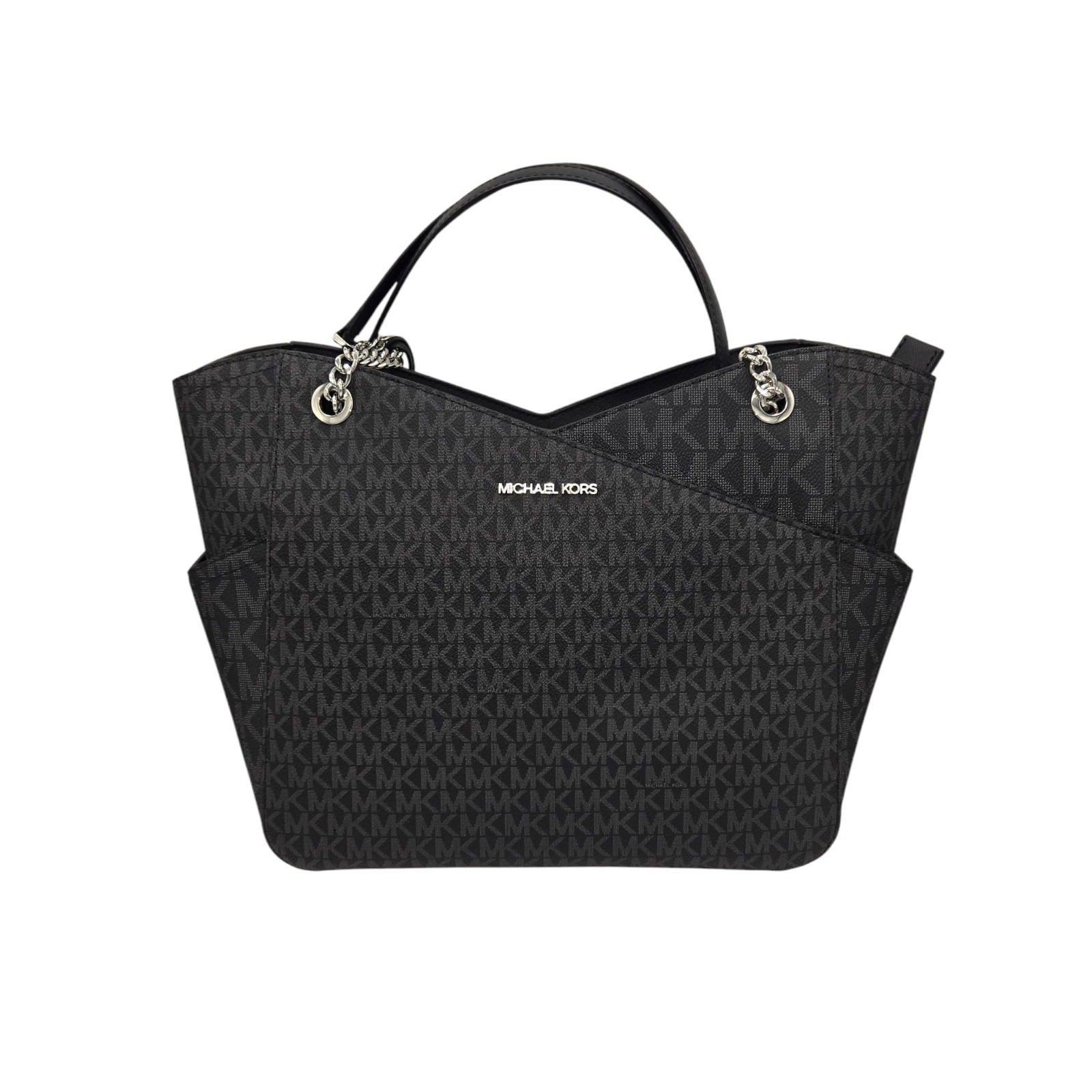Michael Kors Jet Set Travel Large Chain Shoulder Tote Black Monogram 35f1stvt3b